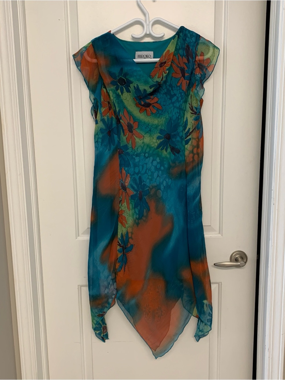 Y2K Fairy Dress M/L Cowl Neck Sheer Crinkle Chiffon Watercolour Floral Paisley